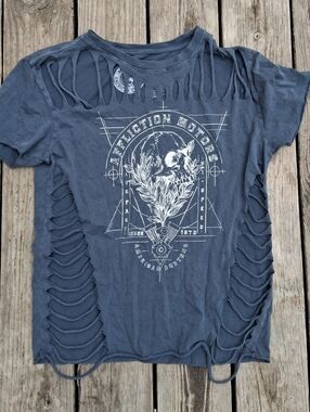 Affliction Motors Distressed Cut Up Tee M | Y2K Grunge Slash Shirt Goth Biker